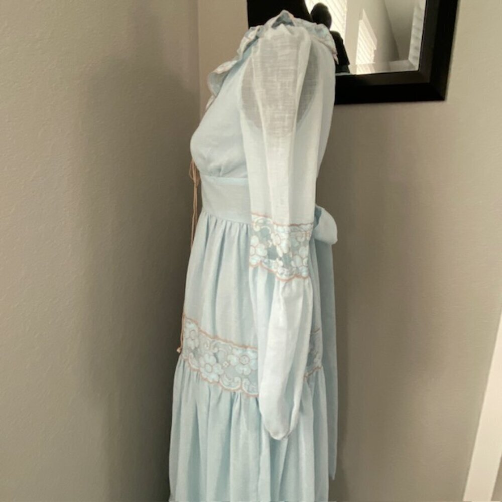 VINTAGE 70s Gunne Sax Blue Lace Long Maxi Prairie Boho Dress Sz XS - Picture 12 of 16